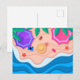 Cartão Postal Verão do Artesanato de papel na praia