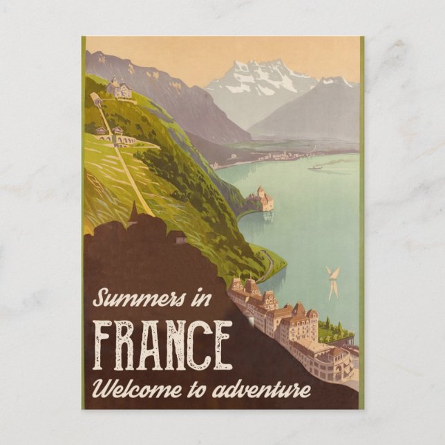 Cartão Postal Verão em França, Paisagem e Montanhas (Frente)