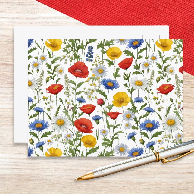 Cartão Postal Verão Flores Selvagens Coloridas (A postcard with colorful summer wildflowers design. Ideal for nature lovers and fans of floral style)