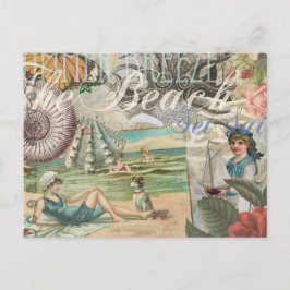 Cartão Postal verão praia vintage polvo antigo velejar
