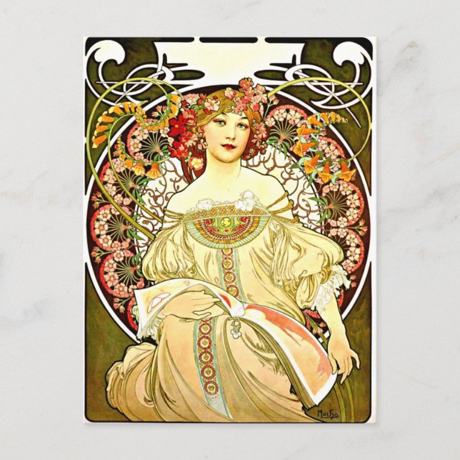 Cartão Postal Verdadeiro, pintura de arte de Alfons Mucha (Frente)
