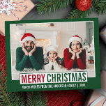 Cartão Postal Verde de Foto da Família de Feliz Natal Moderno<br><div class="desc">Cartão-postal de Férias Vermelho e Verde da Família de Natal Moderno</div>