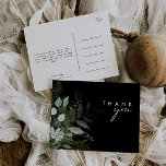 Cartão Postal Verde e Dourado Leaf Script Black Obrigado<br><div class="desc">Nós projetamos este verde e um roteiro de folha dourada obrigado preto que você faz do postal para completar seu simples e elegante casamento de boho. Apresenta folha de eucalipto verde e branca moderna, folhagem de fêmur, flor suculenta e folhas de folha de ouro mínimas. Esses elementos dão a sensação...</div>