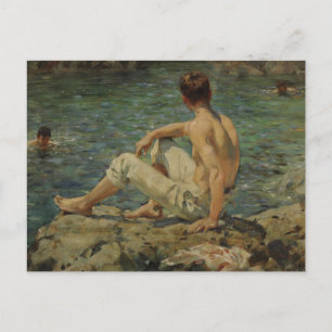 Cartão Postal Verde e Dourado por Henry Scott Tuke
