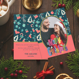 Cartão Postal Verde Escuro Elegante Feliz Foto de Natal Saudação