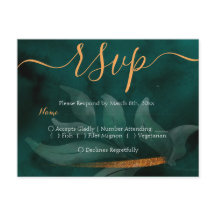 verde esmeralda moderno e folhas RSVP