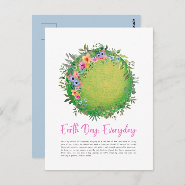 Cartão Postal Verde, Flores e Folha, Dia da Terra (Frente/Verso)