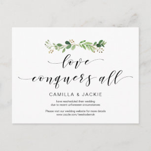 Cartão Postal Verde moderno, amor conquista tudo, adiamento