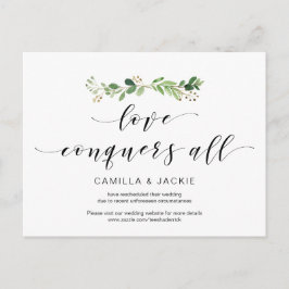 Cartão Postal Verde moderno, amor conquista tudo, adiamento