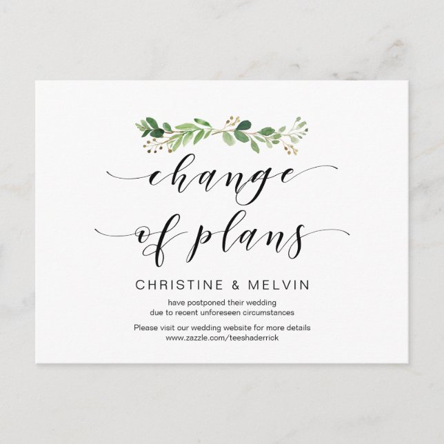 Cartão Postal Verde Moderno, Mudança de planos adiada (Frente)