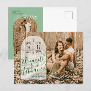 Cartão Postal Verde Salvia Save the Date Arco de Casamento Perso