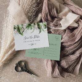 Cartão Postal Verde tropical Dourado Horizontal Salvar a Data