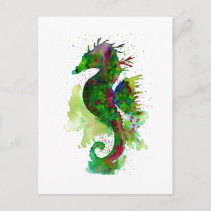 Cartão Postal Verde Watercolor Seacavalo