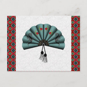 Cartão Postal Verdigris Green Dragon Fan Pixel Art