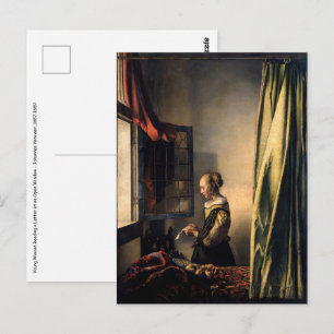 Cartão Postal Vermeer - Menina Lendo uma Carta numa Janela Abert