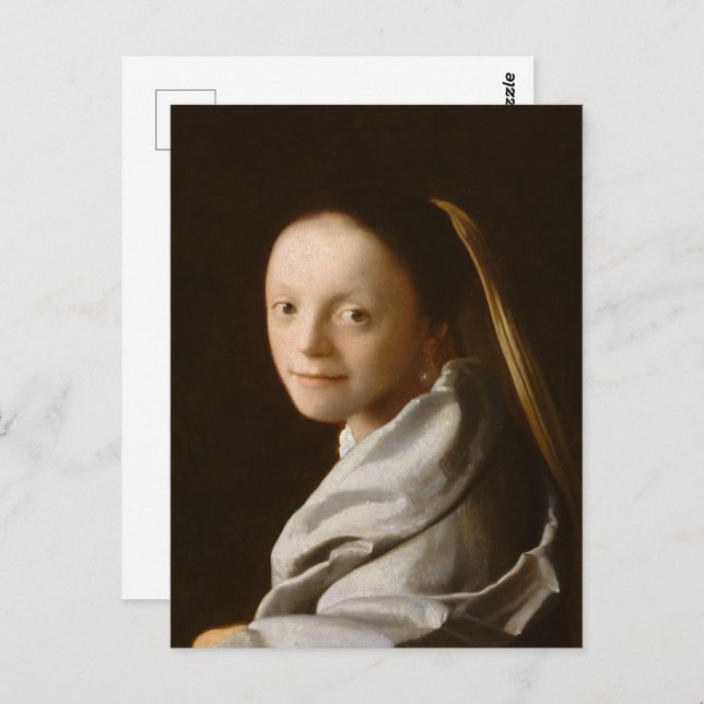 Cartão Postal Vermeer - Retrato de uma Jovem Mulher de Bela Arte (Frente/Verso)