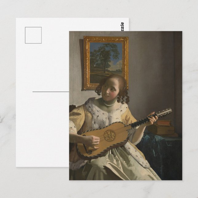 Cartão Postal Vermeer-The-Guitar Player Retro Fine Art (Frente/Verso)