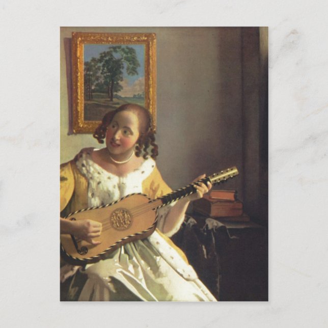 Cartão Postal Vermeer van Delft, Jan Die Gitarrenspielerin (Frente)