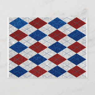 Cartão Postal Vermelho, Branco e Azul Argyle 4 de julho Glitter