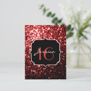 Cartão Postal Vermelho Escuro brilho Falso Glamour Doce 16