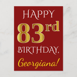 Cartão Postal Vermelho, Falso Aniversário de 83 anos Dourado + N