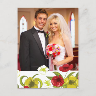 Cartão Postal Vermelho + flores Verde limão foto de casamento ob