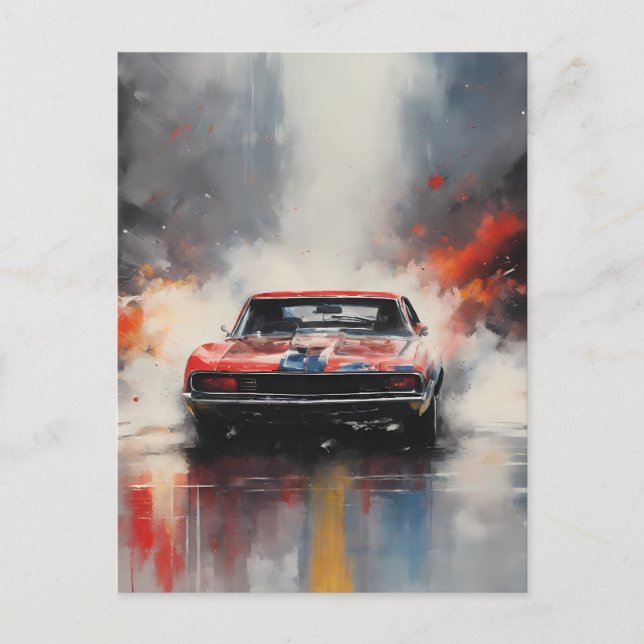 Cartão Postal Vermelho Muscular Carro na cabeça (Frente)