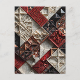 Cartão Postal Vermelho Preto Marfim Micro Mosaico 3D Geométrico