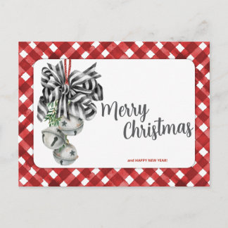 Cartão Postal Vermelho Rústico Gingham Noël Simples