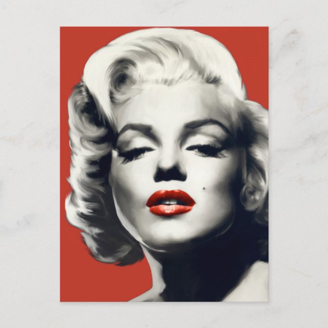 Cartão Postal Vermelho sobre Lábios Vermelhos Marilyn (Frente)