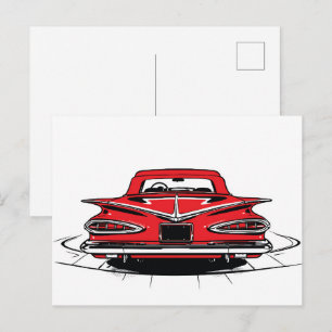 Cartão Postal Vermelho Vintage Passeio de Arte Pop Posterior