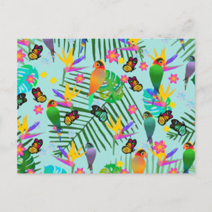 Cartão Postal Vermelhos Tropicais Modernos Folha de Palma Azul C