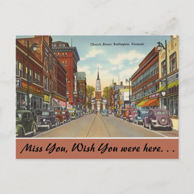 Cartão Postal Vermont, Church Street, Burlington (Frente)