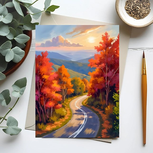 Cartão Postal Vermont Fall Foliage Watercolor Landscape (Criador carregado)