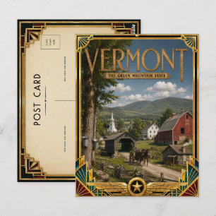 Cartão Postal Vermont Vintage Art Deco Idade Dourada