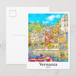 Cartão Postal Vernazza Itália Viagem Watercolor Sketch Drach