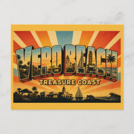 Cartão Postal Vero Beach Flórida Costa do Tesouro Arte Vintage