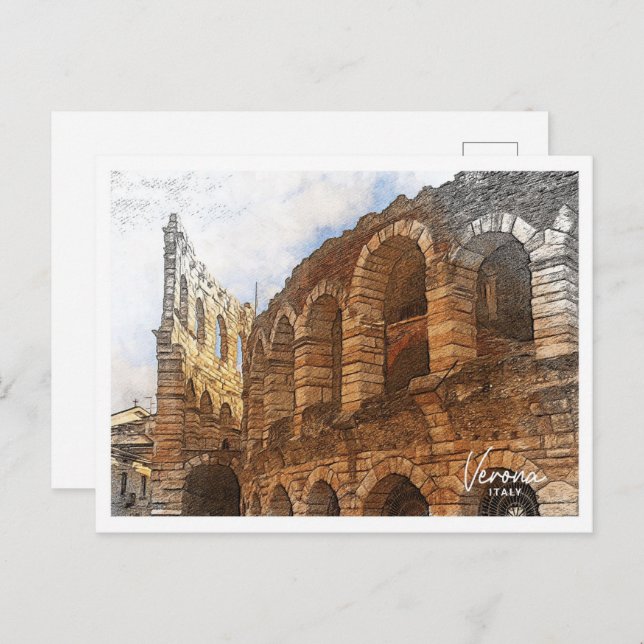 Cartão Postal Verona Itália Belo Lápis de Cores (Frente/Verso)