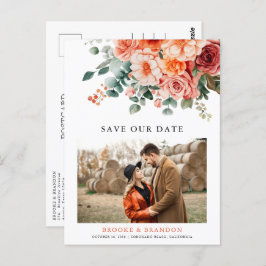 Cartão Postal Verona Sunset Bright Orange Modern Floral Casament