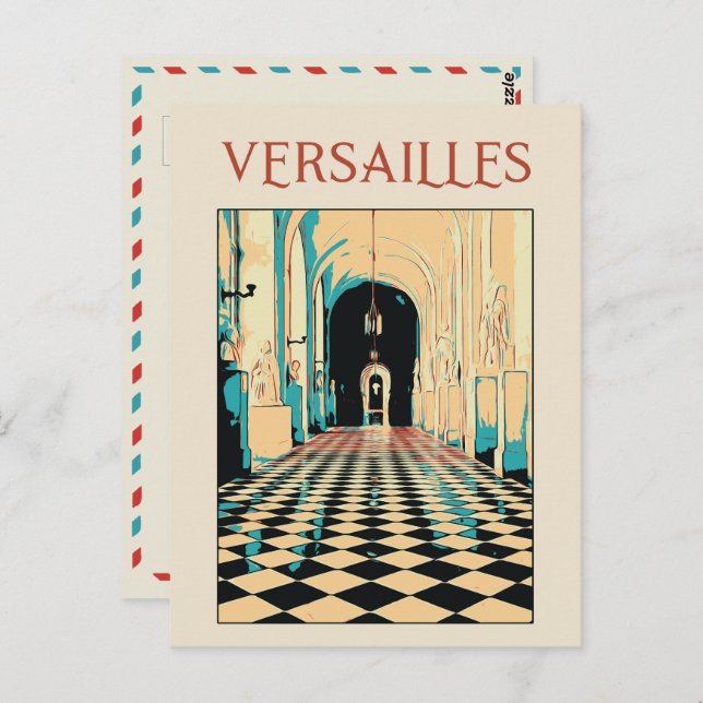 Cartão Postal Versailles château ilustração France Postcard (Frente/Verso)
