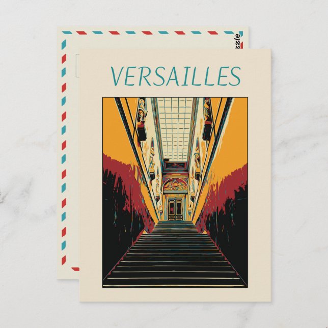 Cartão Postal Versailles château ilustração France Postcard (Frente/Verso)
