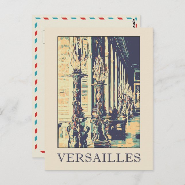 Cartão Postal Versailles château ilustração France Postcard (Frente/Verso)