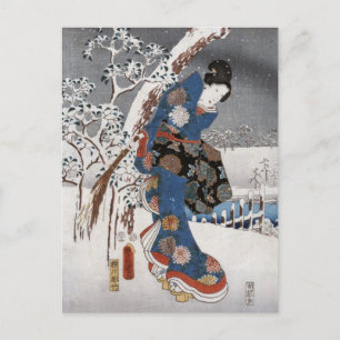 Cartão Postal Versão Moderna do Conto de Genji em Cena de Neve