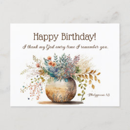 Cartão Postal Versículo da Bíblia Cristã de Aniversário Floral E