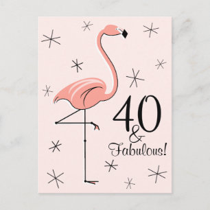 Cartão postal vertical Flamingo Pink "40 e Fabulos
