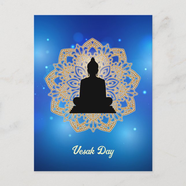Cartão Postal Vesak Day Buddha e Mandala Vaisakha Purnima (Frente)