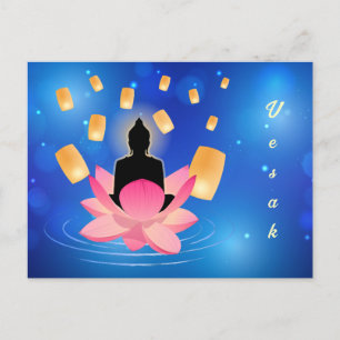 Cartão Postal Vesak Day Buddha sobre Lotus Lantern Vaisakha