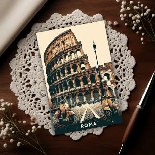 Cartão Postal Vespa Vintage Roma e Colosseum