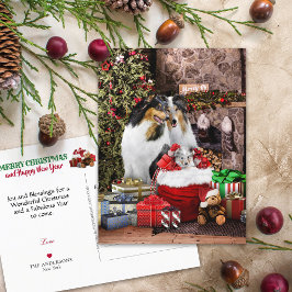 Cartão Postal Véspera de Natal Rústica, Cães Collie Rough - Feri