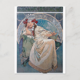 Cartão Postal Vestido azul da princesa Mucha hyacinta